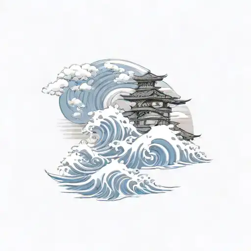 halfsleeve waves clouds bushido tattoo design idea