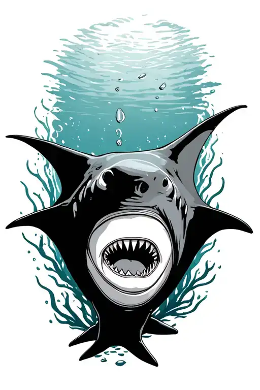 Diver Shark Manta ray swimming tattoo design idea