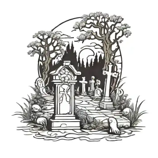 graveyard scene tattoo design idea