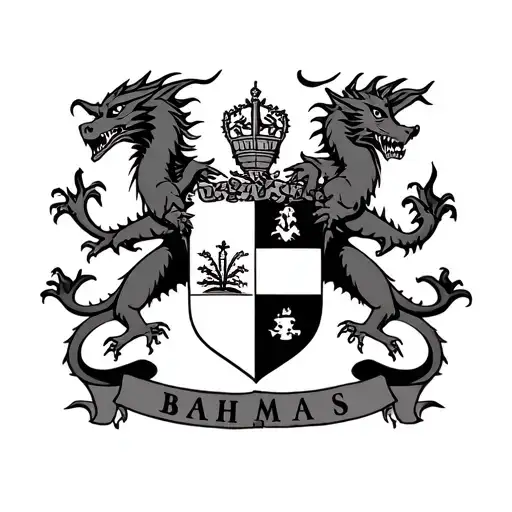 bahamas coat of arms with dragons on both sides representing strength tattoo design idea