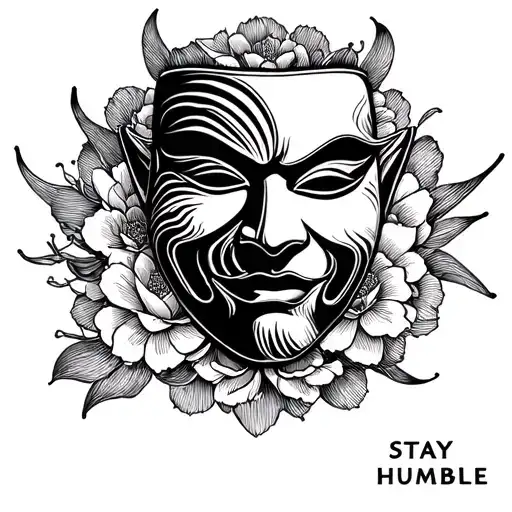 "Stay Humble" Japanese mask tattoo design idea