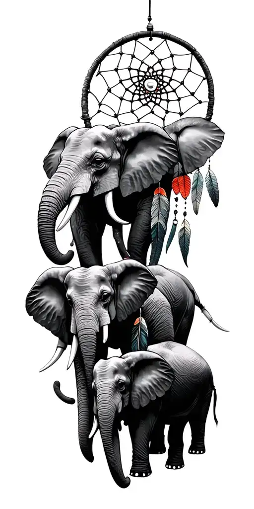 4 elephants and a dreamcatcher tattoo design idea