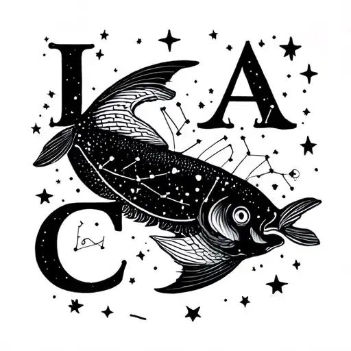 Scorio, Pisces, Leo constellation stars, black ink, with the letters I, A, C included  tattoo design idea