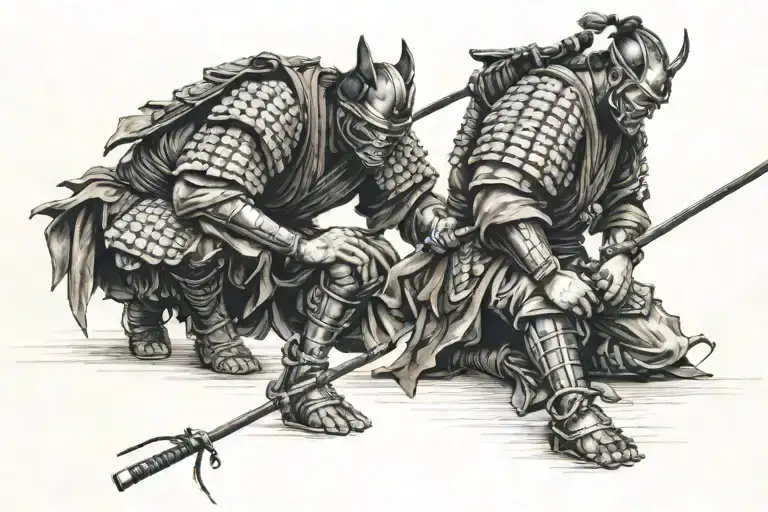 ronin samurai kneeling on both legs tattoo design idea