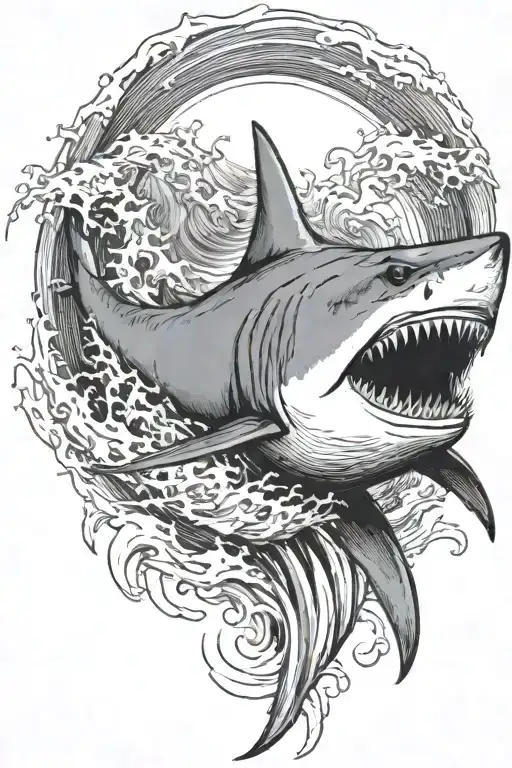 waves crashing shark tattoo design idea