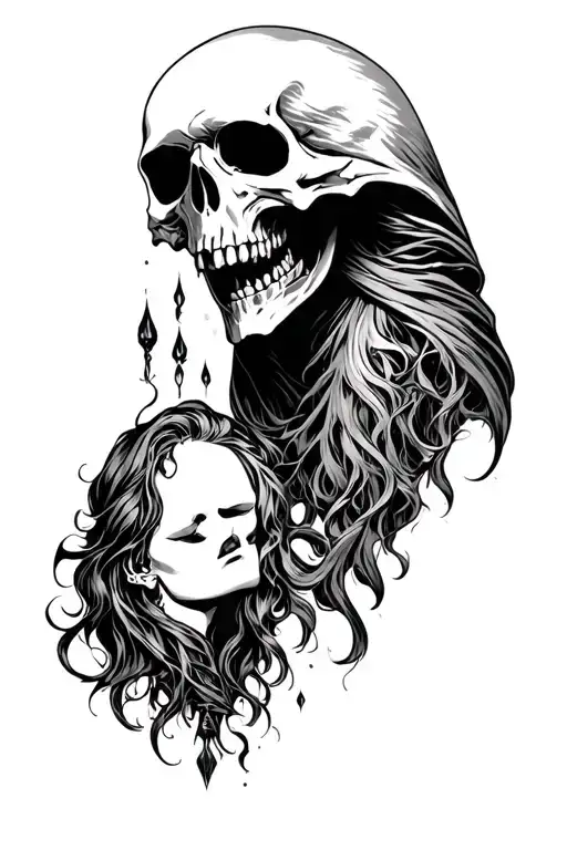 The reaper takes a woman's breath tattoo design idea