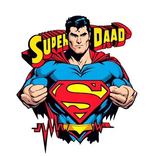 "SuperDad " Memorial Superman symbol With a Heart-Beat going through the middle  in Color  tattoo design idea