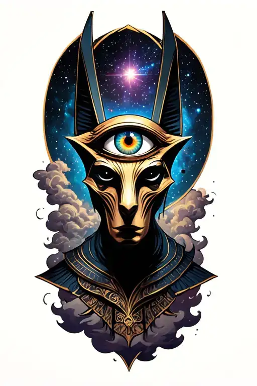 Space Theme With Cosmic Dust Clouds Anubis And all seeing eye Tattoo tattoo design idea