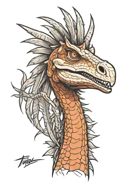 therizinosaurus holding a long neck animation  tattoo design idea