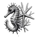 seahorse coral starfish tattoo design idea