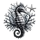 seahorse coral starfish tattoo design idea