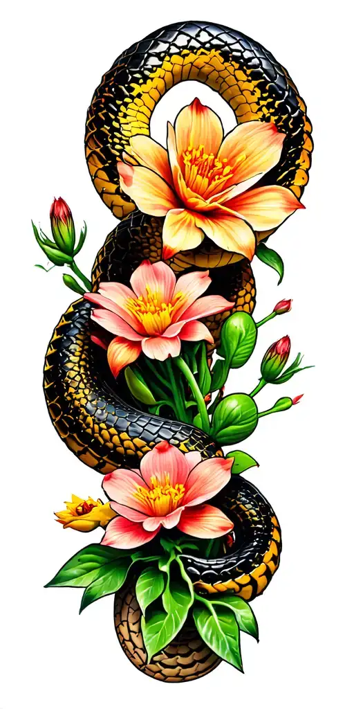"Rattlesnake, flower, cactus " sleeve tattoo design tattoo design idea