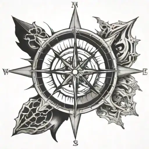 Create a design for a compass rose tattoo inspired by the work of Hans Ruedi Giger. tattoo design idea