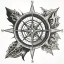 Create a design for a compass rose tattoo inspired by the work of Hans Ruedi Giger. tattoo design idea