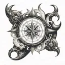 Create a design for a compass rose tattoo inspired by the work of Hans Ruedi Giger. tattoo design idea