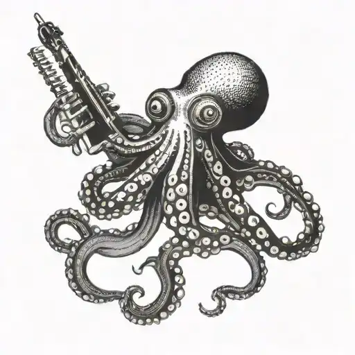 Octopus holding drumsticks crossed tattoo design idea
