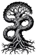 posion tree roots extending cross intertwined tattoo design idea