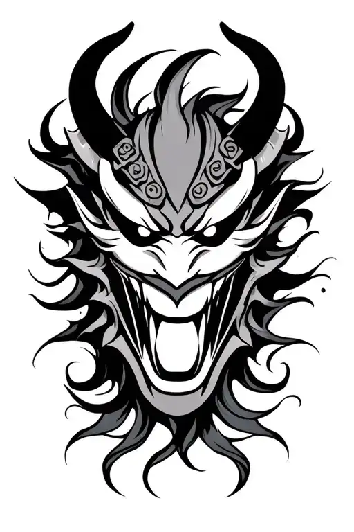 asian demon mask wind bars forming tattoo design idea