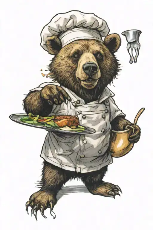 a sarcastic cheeky bear who is a chef tattoo design idea