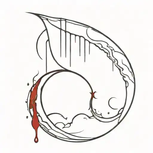 moon-with-liquid-blood-flows-down-half cyber sigilism many many many many curves lines, detailed horror, blood tattoo design idea