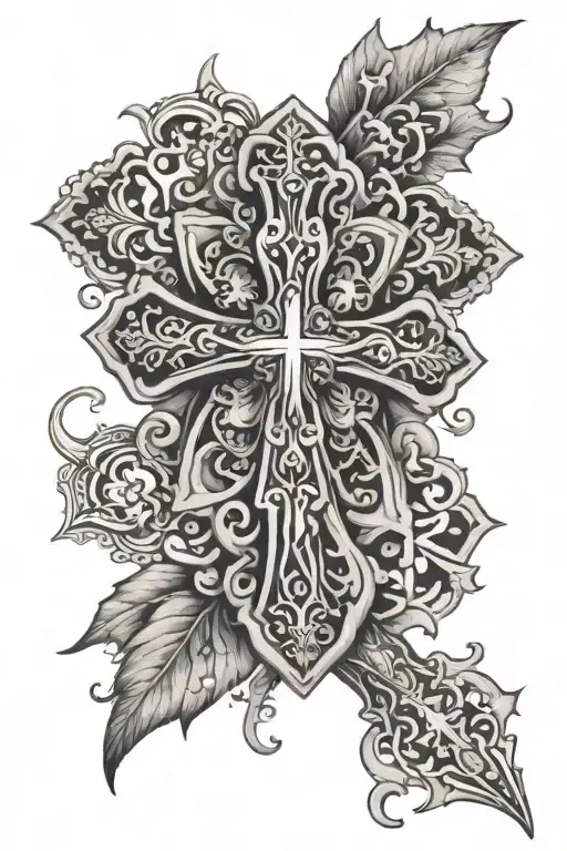 cross of lorraine, family, mandala design incorporating elements tattoo design idea