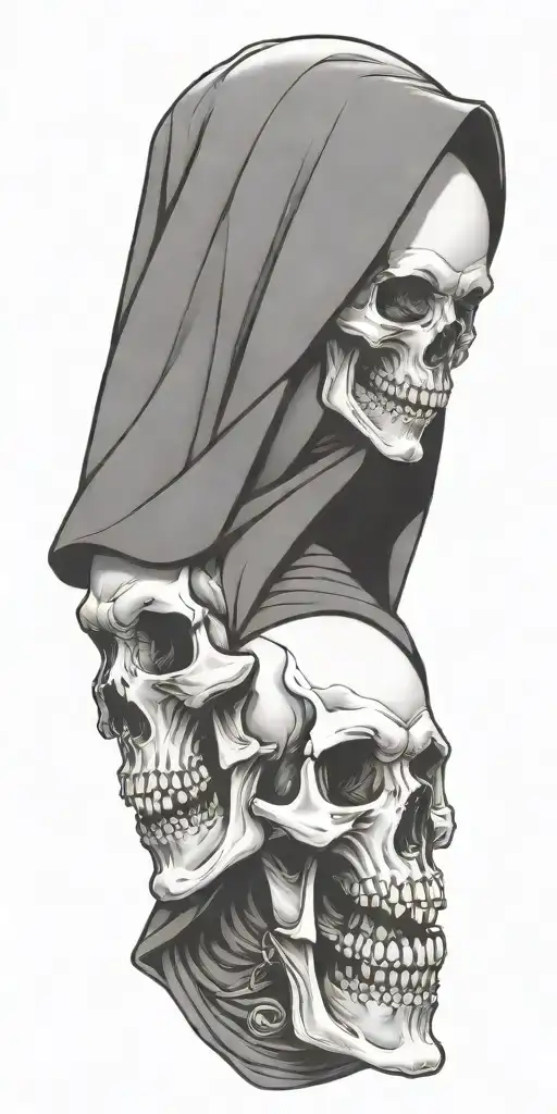 evil nun skulls facing each other tattoo design idea