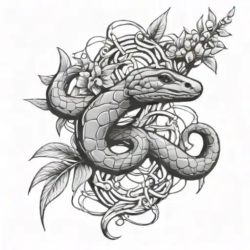 Olive branch, snake and barbed wire tattoo design for neck with artificial intelligence tattoo design idea