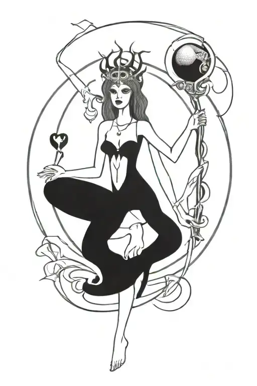 Hecate goddess of magic lilith + caducee tattoo design idea