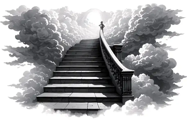 heaven stair way to heaven staircase with clouds surrounding tattoo design idea