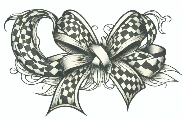 cancer ribbon, checkered flag tattoo design idea