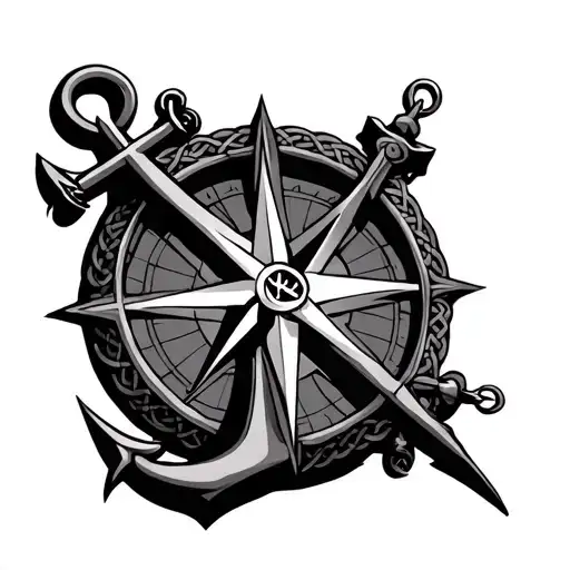 Celtic Cross over a Nordic Compass rose with anchor tattoo design idea