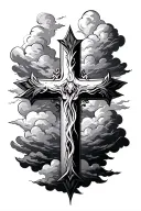 cross with faded clouds behind it masculine tattoo design idea