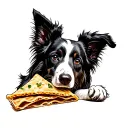 border collie with a piece of ravioli tattoo design idea
