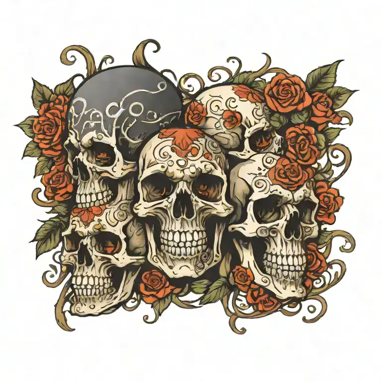 text,  "what we are you will be", skulls  tattoo design idea