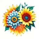 conca d'oro gladious & orange breeze dhalia & orange firecracker sunflower intertwined tattoo design idea