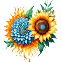 conca d'oro gladious & orange breeze dhalia & orange firecracker sunflower intertwined tattoo design idea