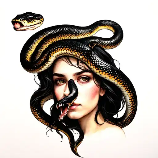 Women with a viper snake on the head tattoo design idea