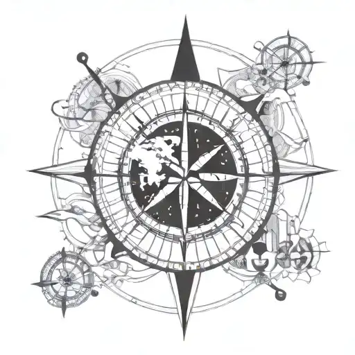 compass, anchor, world map, lotus flower tattoo design idea