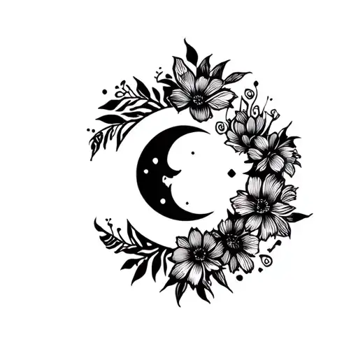Sun And Moon florals  tattoo design idea