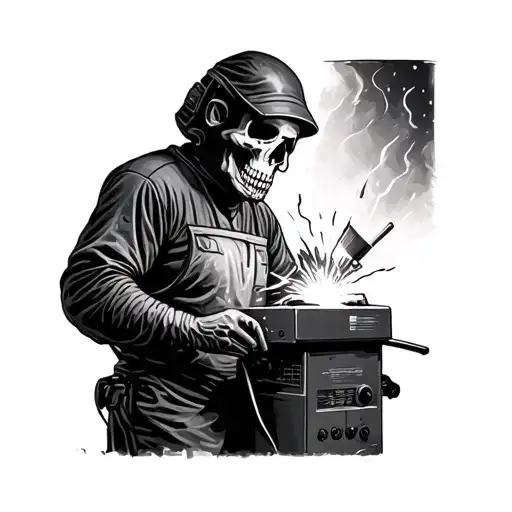 Welder working on skull tattoo design idea