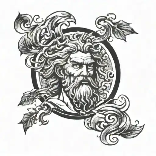 zeus strinking a burning tree made of money raining tattoo design idea