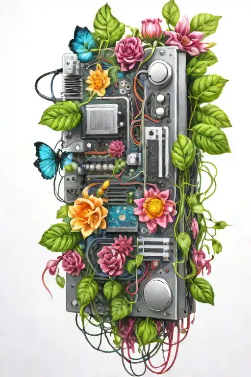 motherboard computer flowers vines tattoo design idea