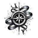 compass with no background , soundwaves, aurora ribbons flowing to dna tattoo design idea
