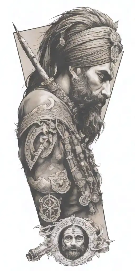 Punjabi Sikh wearing Suit and Writing sword and feather tattoo design idea