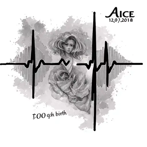 "Alice 12/03/2018" Electrocardiogram and date of birth tattoo design idea