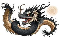 single head traditional Japanese dragon without wings black and grey full length design tattoo design idea