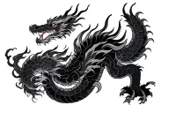 single head traditional Japanese dragon without wings black and grey full length design tattoo design idea