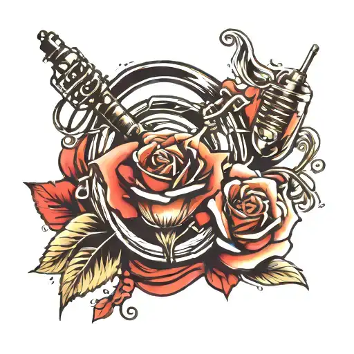 music sign with rose and mic tattoo design idea
