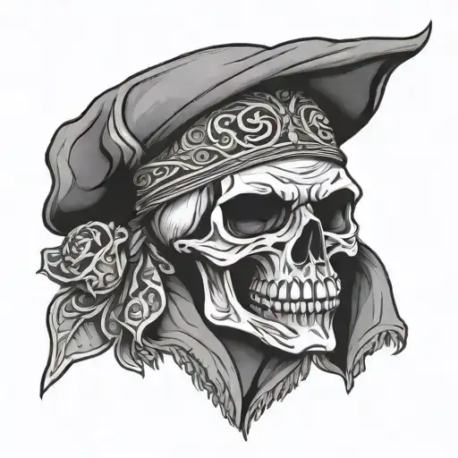 Skull with bandana mask with initials CJ on bandana tattoo design idea