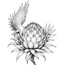 Protea flowers et phoenix tattoo design idea